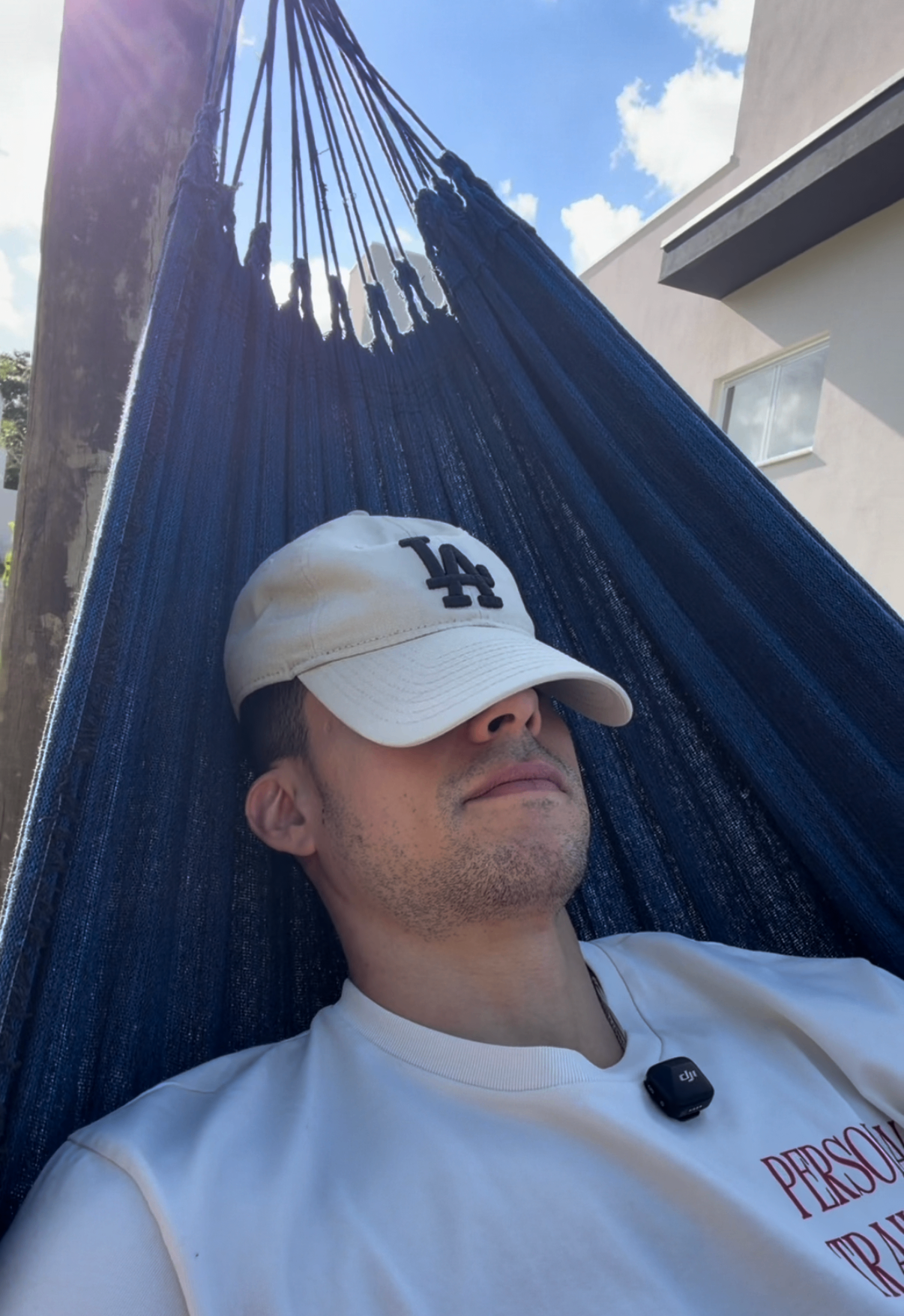 André resting in a hammock